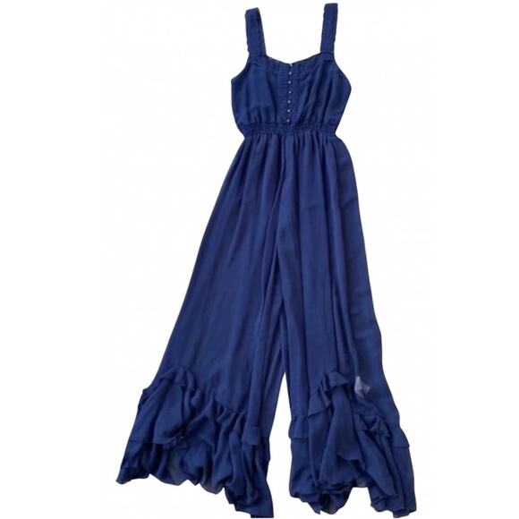NEW FREE PEOPLE FP Blue Bells & Ruffles Tank Top Sheer Jumpsuit Flares Shorts XS - Picture 6 of 15